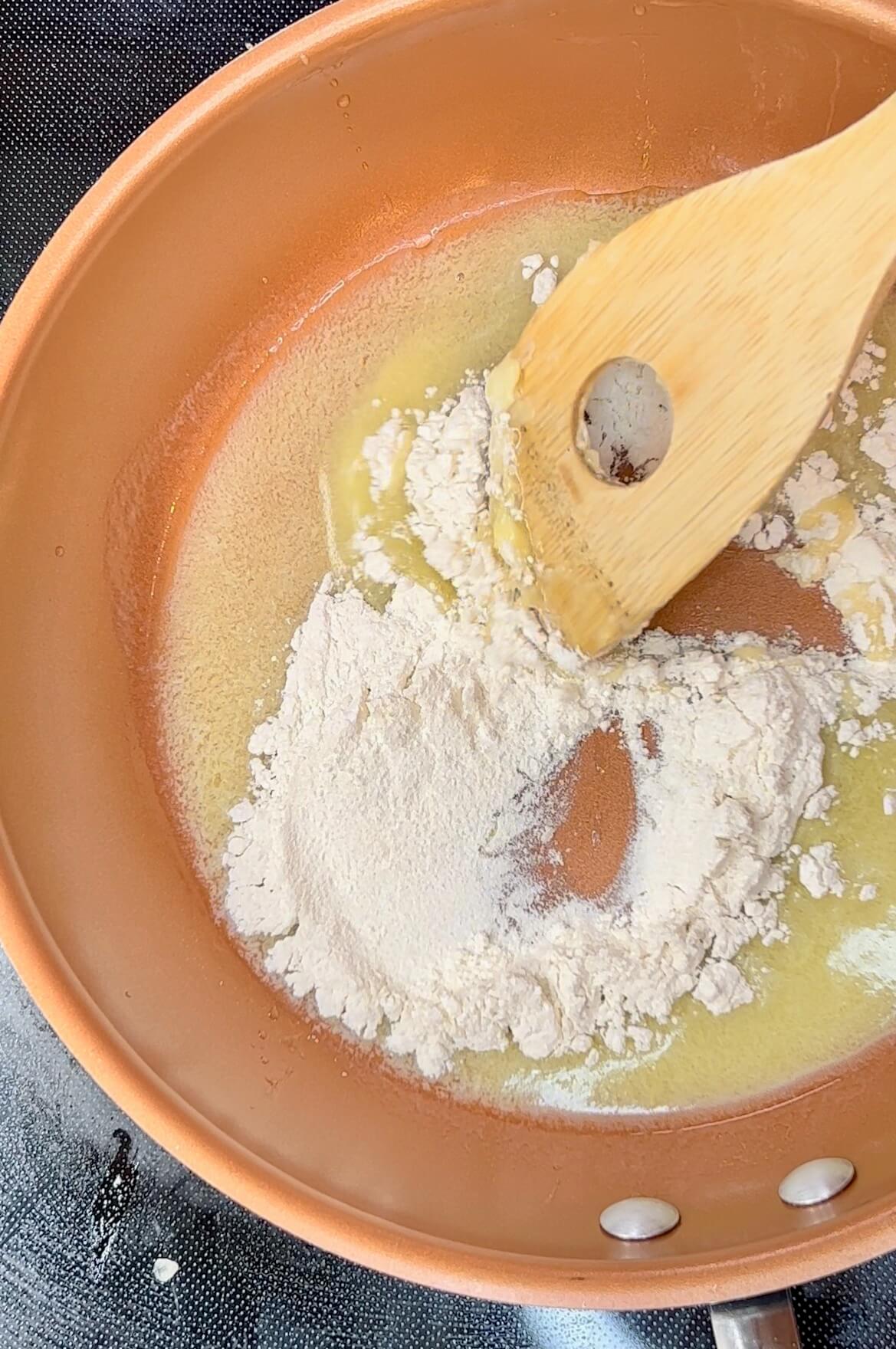 Add flour to the melted butter