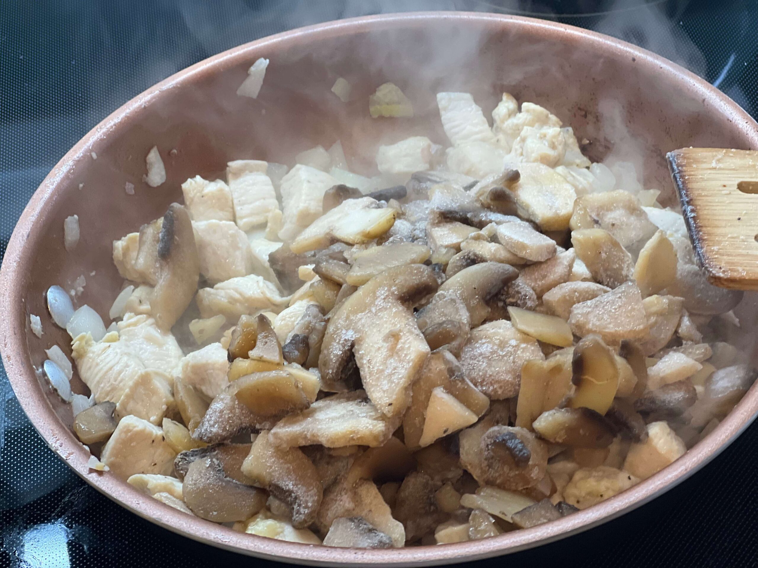 Add in the mushrooms to cook