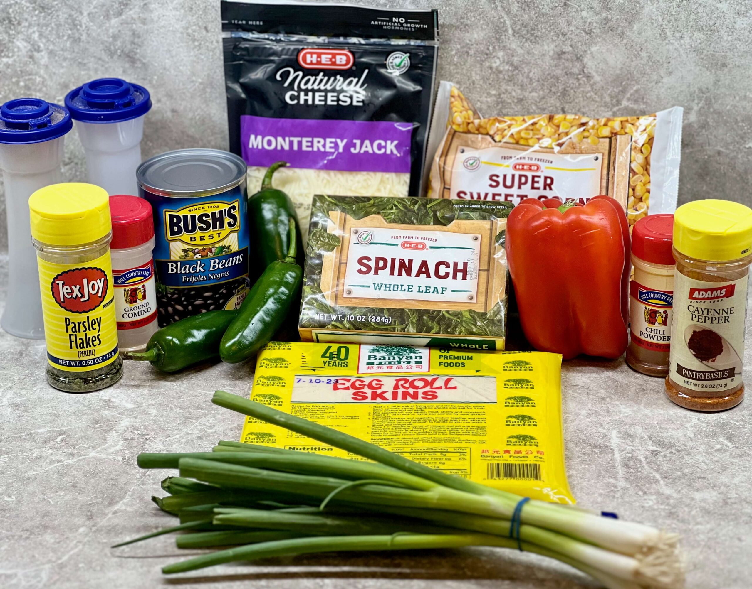 Things you will need for Copycat Chili's Southwest Egg Rolls in addition to the cooked diced chicken breast.